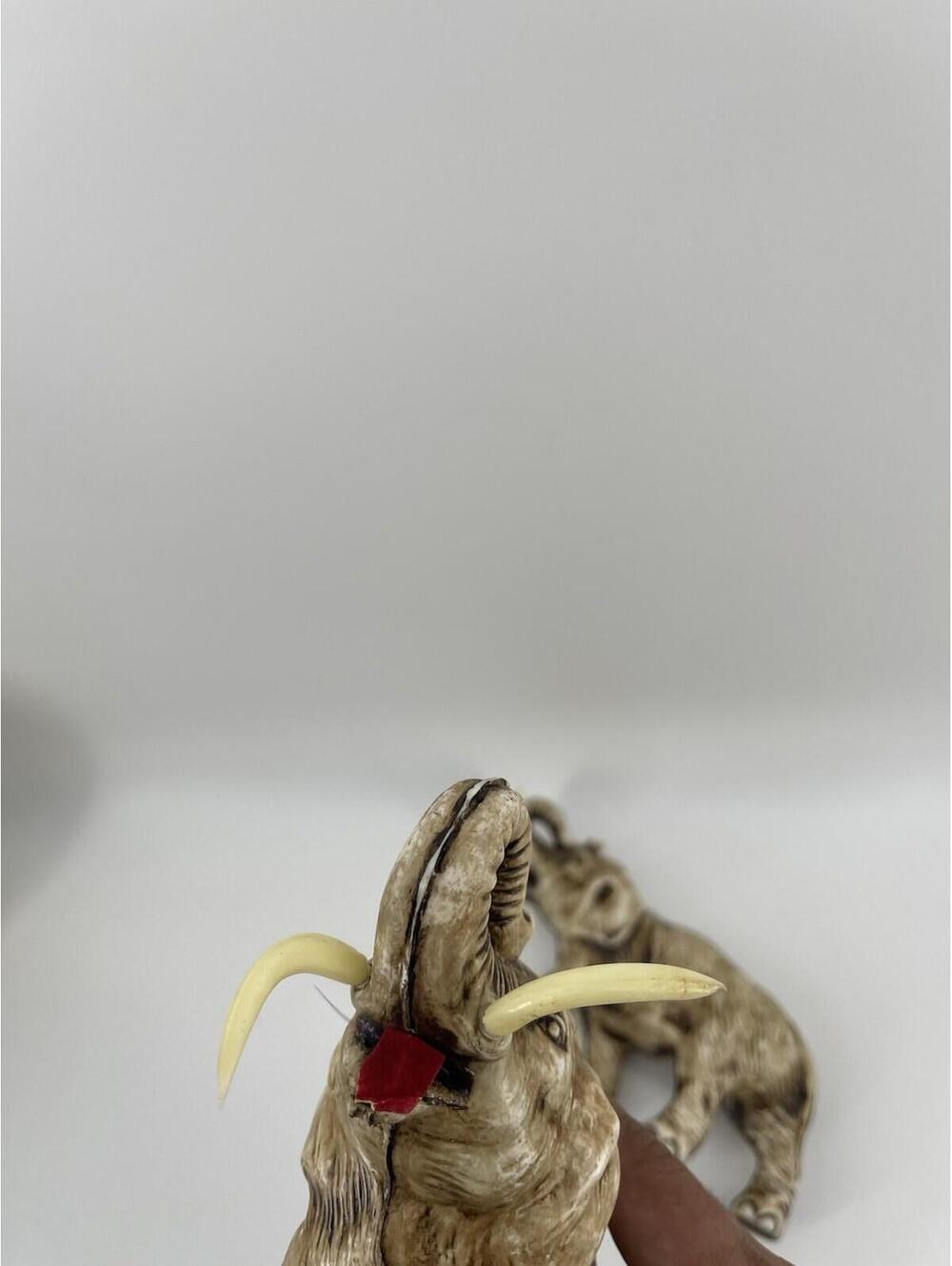 Pair Vintage Plastic Elephant Figurines Ivory Tone Tusks Safari Decor 8” - Picture 7 of 9